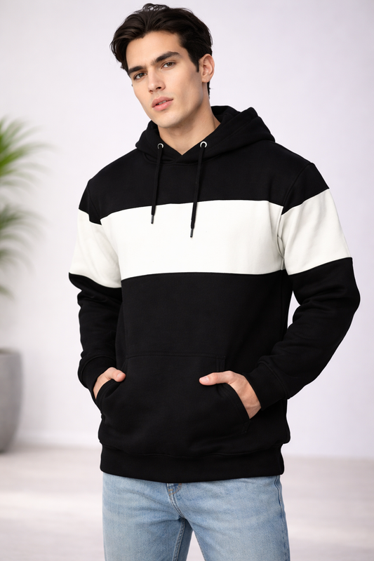 New Style Black With White Panel Hoodies For Men
