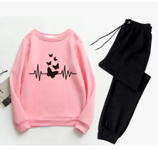 Winter Suit Butterfly and Heart Printed Fleece Tracksuit Womens