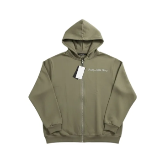 Olive Green Zipper Hoodie for Women and Men Fleece Zip-Up