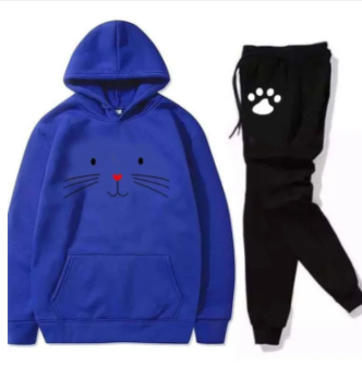 Cute Meow Printed Hoodie And Trouser Winter Arrival Warm Fleece Track suit