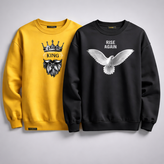 Winter Pack of 2 Premium Rise again print and King print Full Sleeve sweatshirt For Men