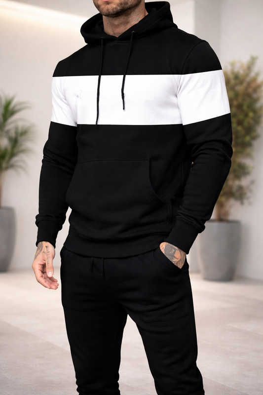 New Style Black With White Panel Hoodies For Men