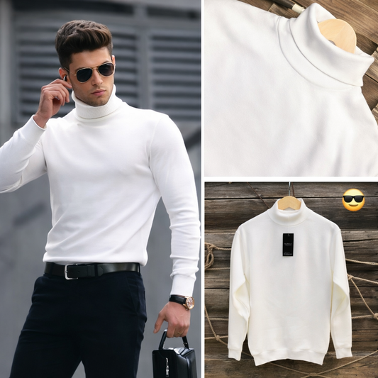 Stylish White Winter Sweatshirt High Neck for Men | Export Quality Fabric
