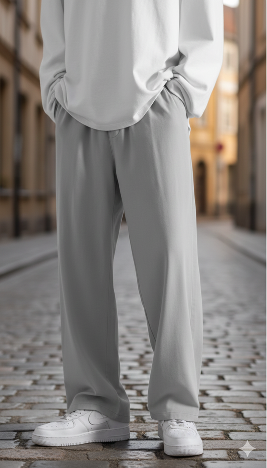 Grey Wide-Leg Jersey Trousers