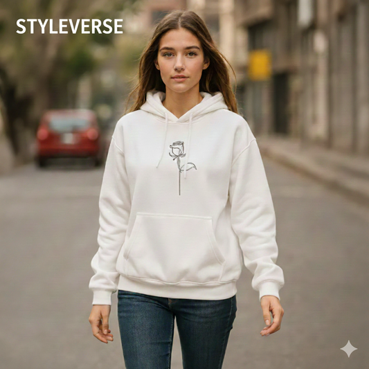 Flower Printed White Premium Hoodies For Girls
