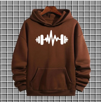 Brown dumbell pullover warm fleece kangroo hoodie for men and boys