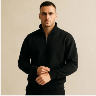 White Men Classic Quarter Zip-Up Fleece Sweatshirt For Men