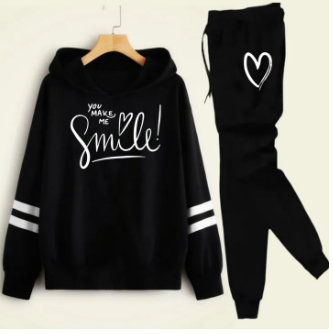 Black Double Stripe Printed Winter Tracksuit For Girls & Womens