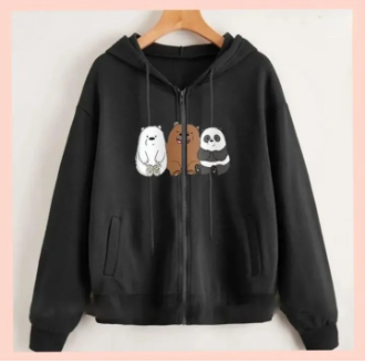 Printed Fleece Hooded Zipper Jacket for Women and Girls