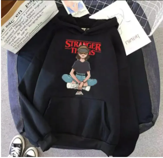 stranger things printed pullover hoddie export quality for women